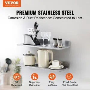 Father's Day Gift VEVOR 8.6" x 30" Stainless Steel Shelf, Wall Mounted Floating Shelving with Backsplash, 44 lbs Load Capacity Commercial Shelves, Heavy Duty Storage Rack for Restaurant, Bar, Home, and Hotel (2 Packs)