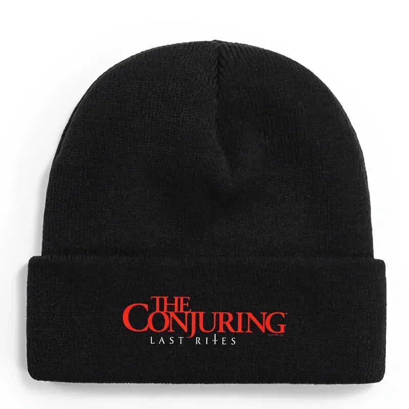 Unisex Horror Movie Inspired Knitted Cozy Fashion Beanie - Soft Warm Acrylic Winter Cap with Red-White 'Last Rites' Graphic for Casual Wear, Halloween (Sports & Outdoor Accessory Hat), Cozy Beanie, Beanie Fitted