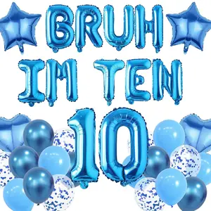 31-Piece Blue 10th Birthday Set 32 Number 10 Balloon & Star/Heart Foil Balloons for Kids