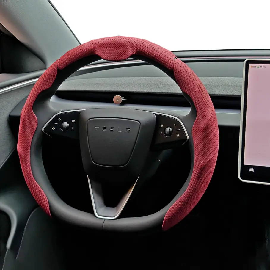 Premium 3 Piece Segmented Steering Wheel Cover Nappa Leather Ultra Thin Perforated Breathable Sweat Wicking Antibacterial Non Slip Comfortable Grip Easy Install Sporty Universal Fit Car Interior Accessories