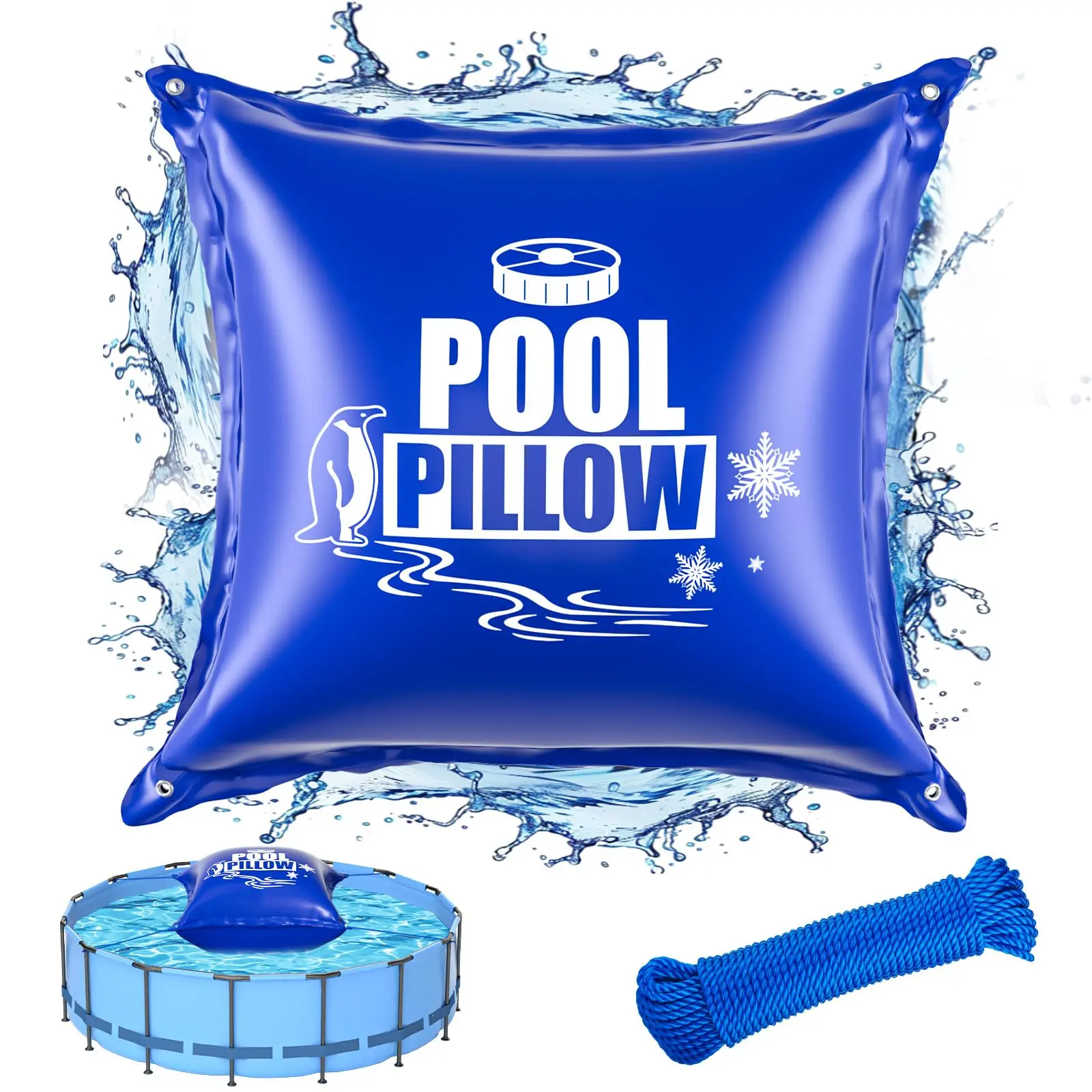 Boluoova 5Ft Pool Pillows  for Above Ground Pool Winterize, Outdoor Above-Ground Pool Winter Air Pillow for Above-Ground Users, Cold Resistant Heavy-Duty PVC Pillow, Includes Rope (Blue)