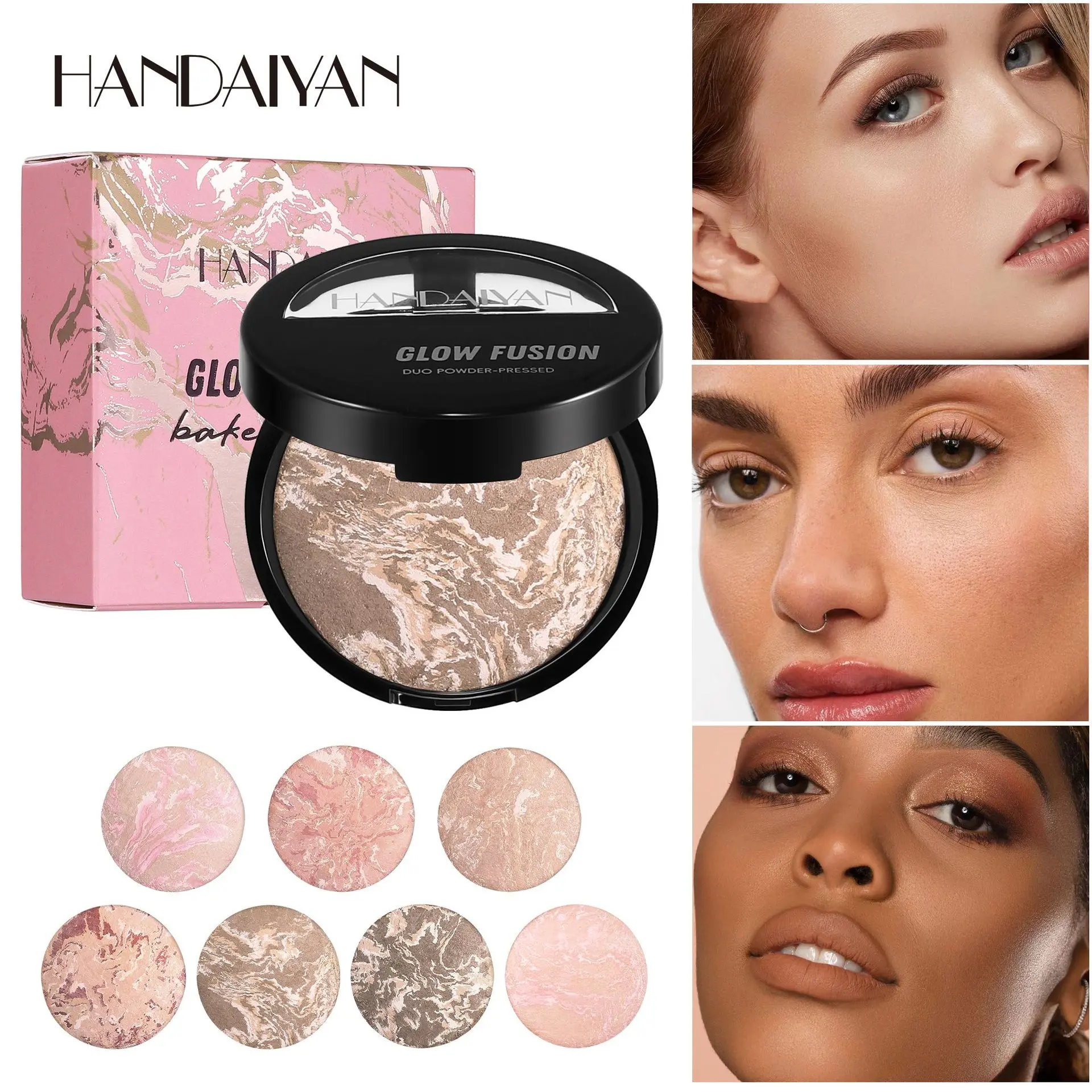 Handaiyan Highlighter Contour Setting Powder Balm, Oil Control Pearl Finish, Makeup Concealer Pressed Powder, Single Pack, Cosmetics Highlighter, No Flammable Aerosol