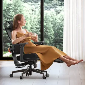 Newtral Ergonomic Office Chair with Footrest - Home Office Desk Chair with Adaptive Lumbar Support, 4D Armrest, Adjustable Seat Depth & Height (2D Headrest, Black)