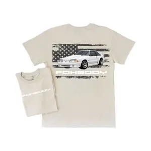 Fohbody Mustang Car Graphic T-Shirt, Retro Foxbody Muscle Car T-Shirt, Soft Cotton Blend T-Shirt, American Flag Foxbody Design 2 Sides Apparel for Men and Women, Classic Mustang Fan Gift