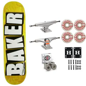 Baker Skateboard Stained Yellow B2 Shape 8.5" Independent Spitfire Premium Kit
