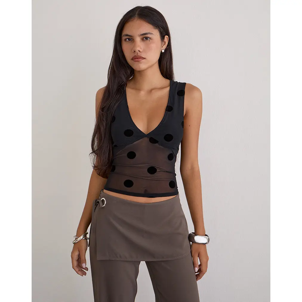MOTEL Lihat Top in Big Polka Black