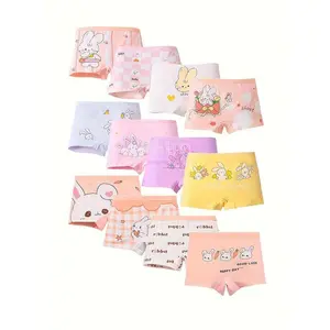 New12-Pack Cotton Girls' Boxer Briefs - Cartoon Pattern, Comfortable Soft Knit Underwear, Mid Rise with Stretch (95% Cotton, 5% Spandex) Children, All-Season Medium Support Pants Pastel Color Panties Cute
