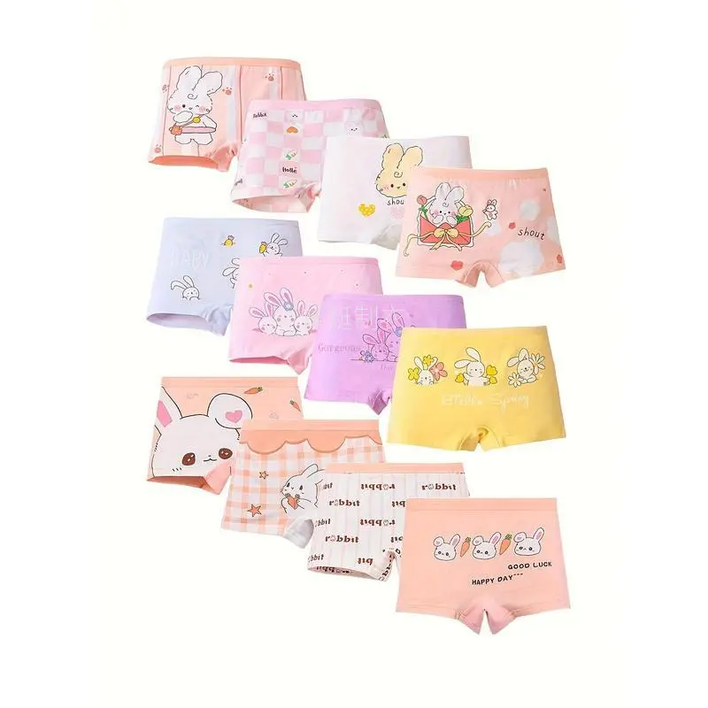 Girls' 12-Pack Girly Cartoon Boxer Briefs, Colorful Soft Cotton Knit Underwear for Kids, Mid Rise, Colorful Underwear, Underwear Undergarments, Knit Fabric Underwear