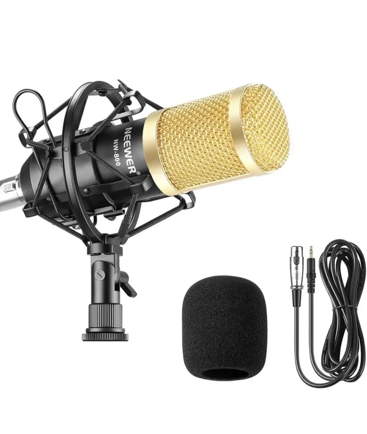 Neewer NW-800 Studio Condenser Microphone - Gold-Black Unidirectional Cardioid, Shock Mount, Foam Cap Protection, 3.5mm Jack, Noise Reduction for Audio Recording, Studio Setups & Budding Musicians (Compatible with Wide Range of Audio Devices), General Acc