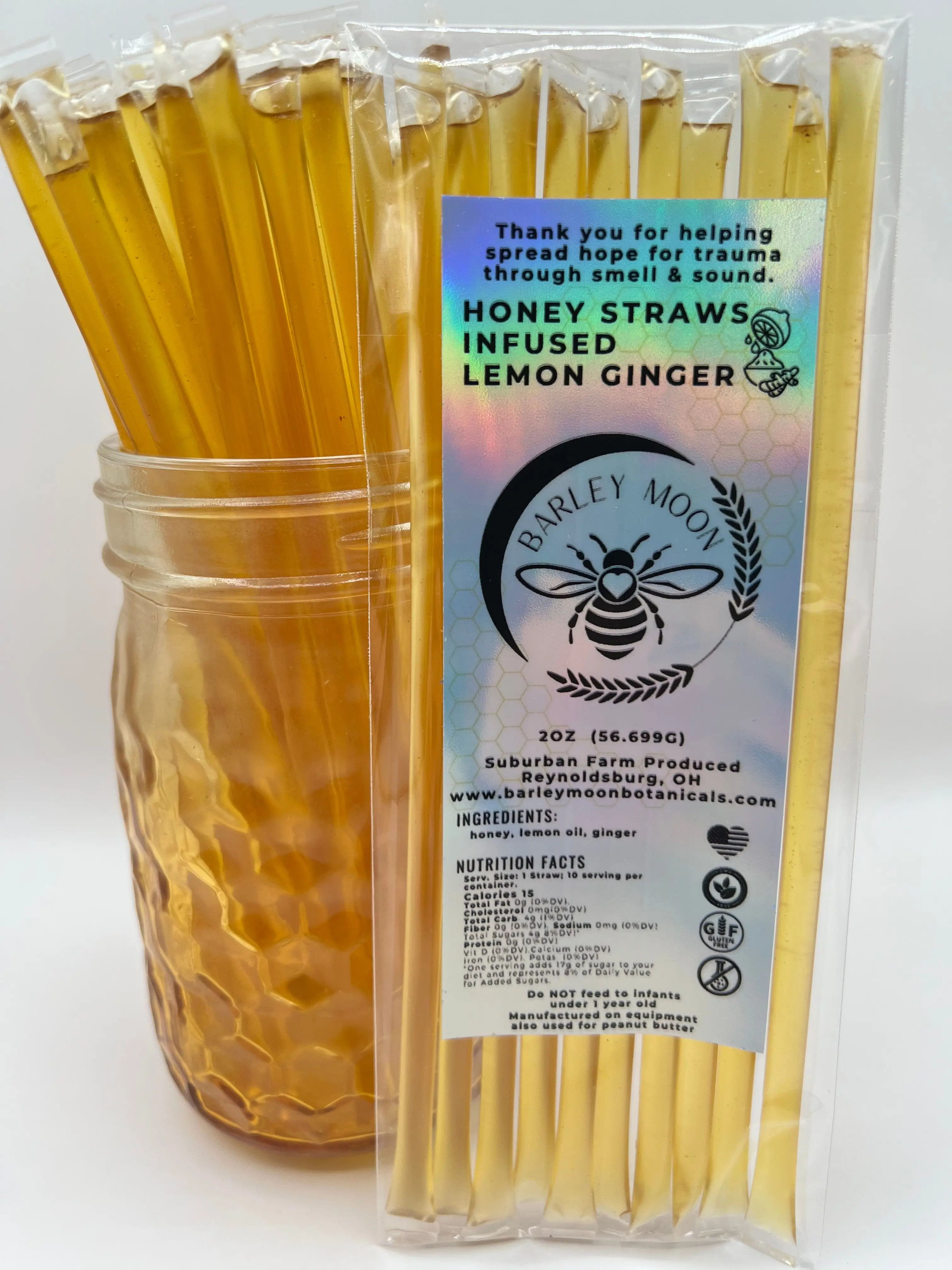 Infused Lemon Ginger - Honey Straws - Barley Moon Botanicals - Pure Honey, Natural Ingredients