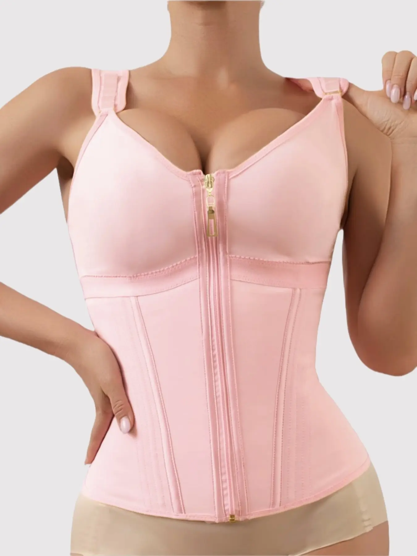 1 Count Women's Tummy Control Shapewear Belts, Fajas, Solid Color Shaping Corset with Adjustable Shoulder Strap Hook Closure Zipper, Breathable Steel Bone Waist Trainer, Perfect for Daily Wear & Office Use