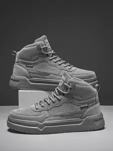 Men's Fashionable Letter Label Design Lace Up High Top Shoes, Casual Comfortable Sports Shoes for Daily Wear, Male All-match Round Toe Shoes for Daily Wear