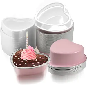 50 Sets Heart Shaped Cake Pans,Mini Cake Pans with Lids 100 ml/ 3.5 Ounces Heart Cake Pan Mini Aluminum Pans with Lids,for Valentine Mother's Day Wedding Birthday Baking Supplies
