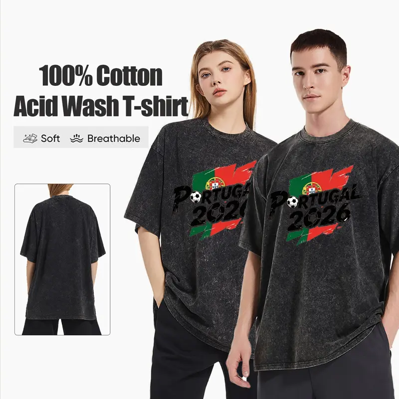 Soccer Cup Acid Wash Cotton Unisex short-sleeved crewneck T-Shirt-x12