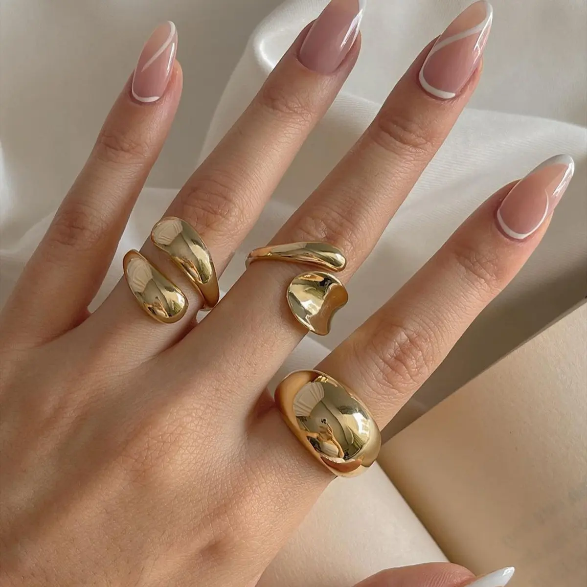 Women's 3-piece adjustable ring set, personalized stackable round ring, Christmas gift for women