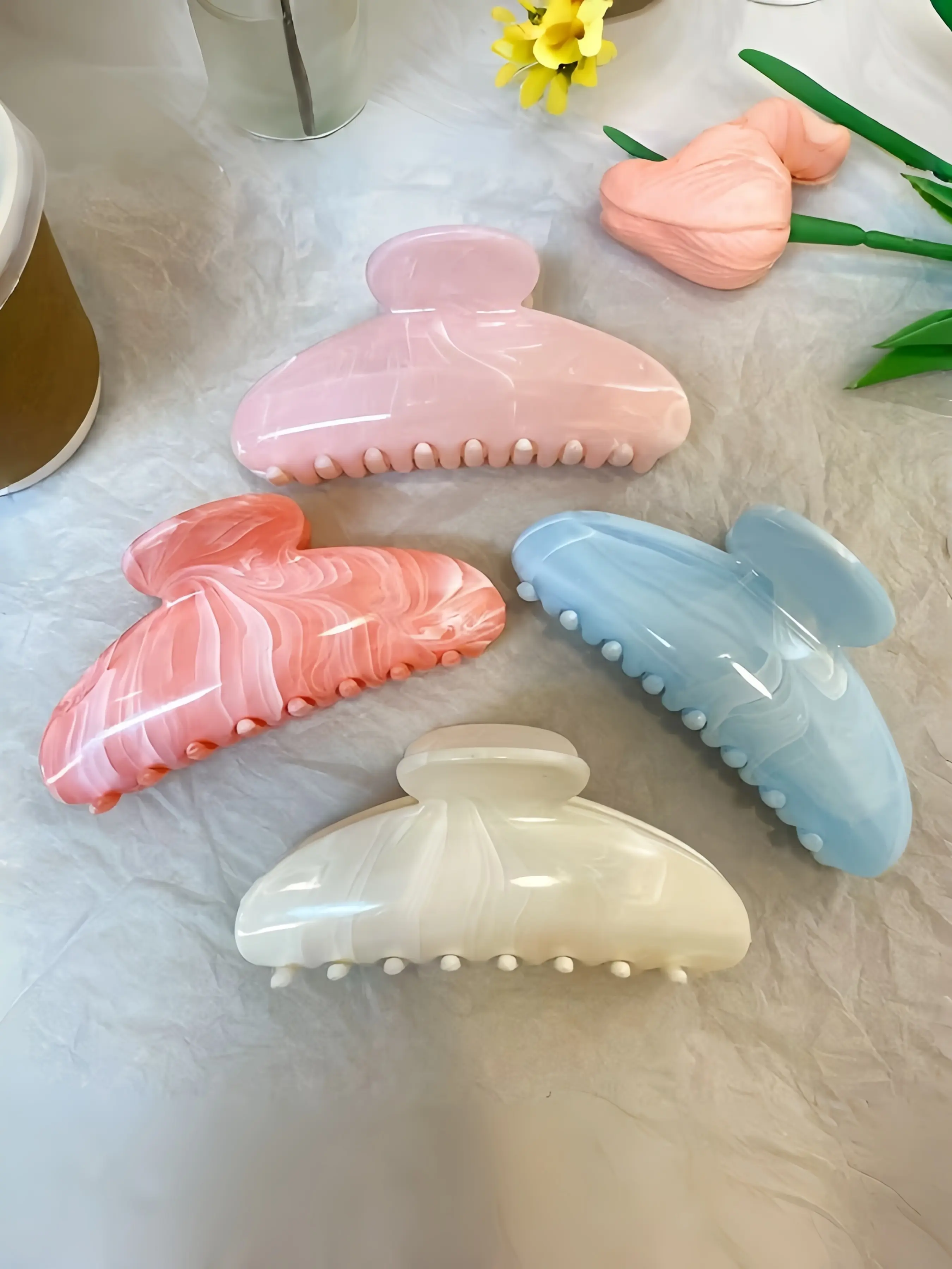 4pcs Marble Texture Half-Up Claw Clip, High-End Hair Claw Clips for Women, Large Shark Clip for Thick Hair