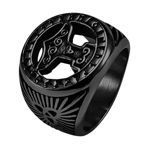 OIDEA Viking Mjolnir Hammer Ring - Anti-Rust Stainless Steel Engraved Solid Metal Norse Rune Signet Band for Men, Bold and Versatile Style, Viking Culture-Inspired Father's Birthday Gift Accessory,summerwins