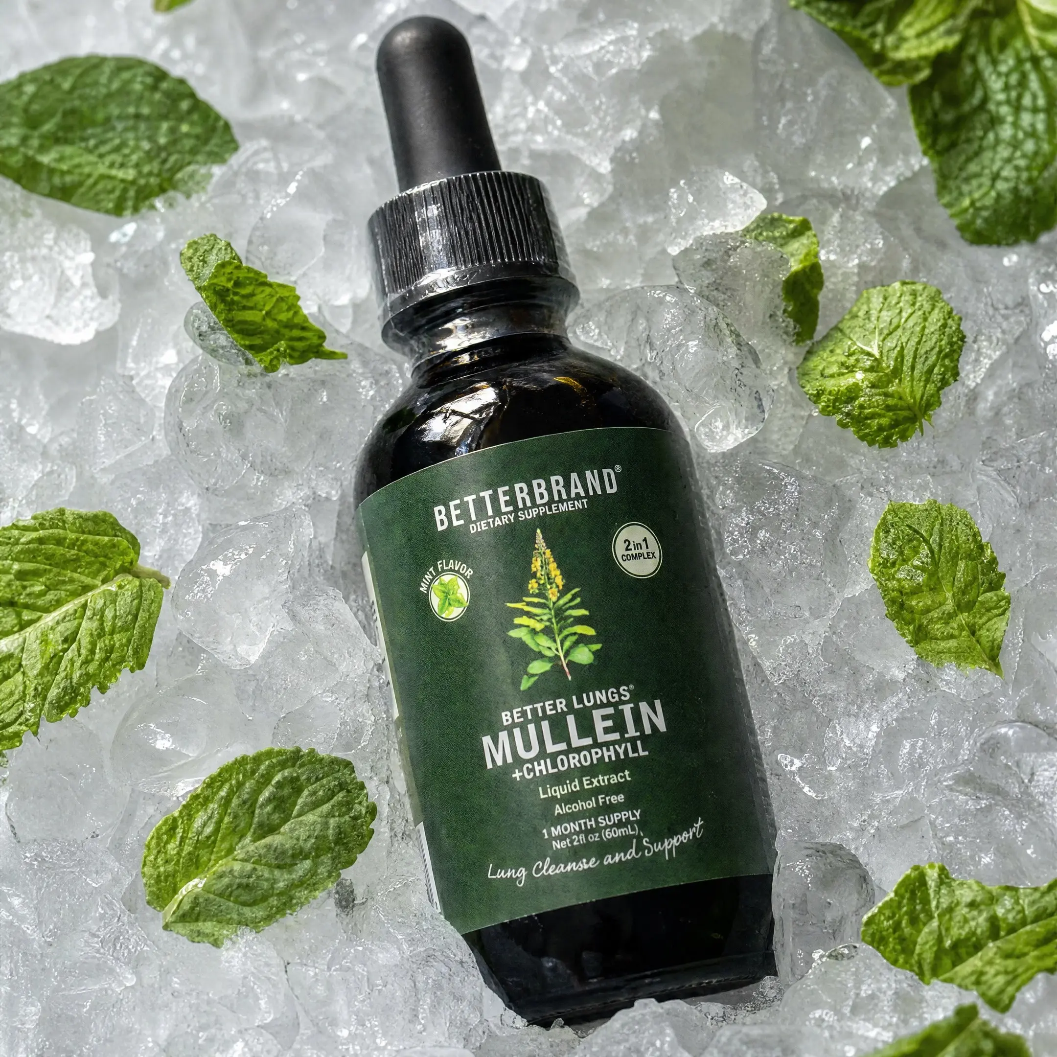 Betterbrand Limited Batch Mint Flavor Mullein Leaf & Chlorophyll Drops for Lung Detox & Mucus Cleanse - 30 Servings - Clinically Studied Natural Liquid Herbal Supplement for Respiratory Wellness