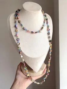 Boho Y2K Colorful Shell Beaded Long Daily Wear Necklace, Unique Elegant Stacking Party Vacation Women's Jewelry Gift