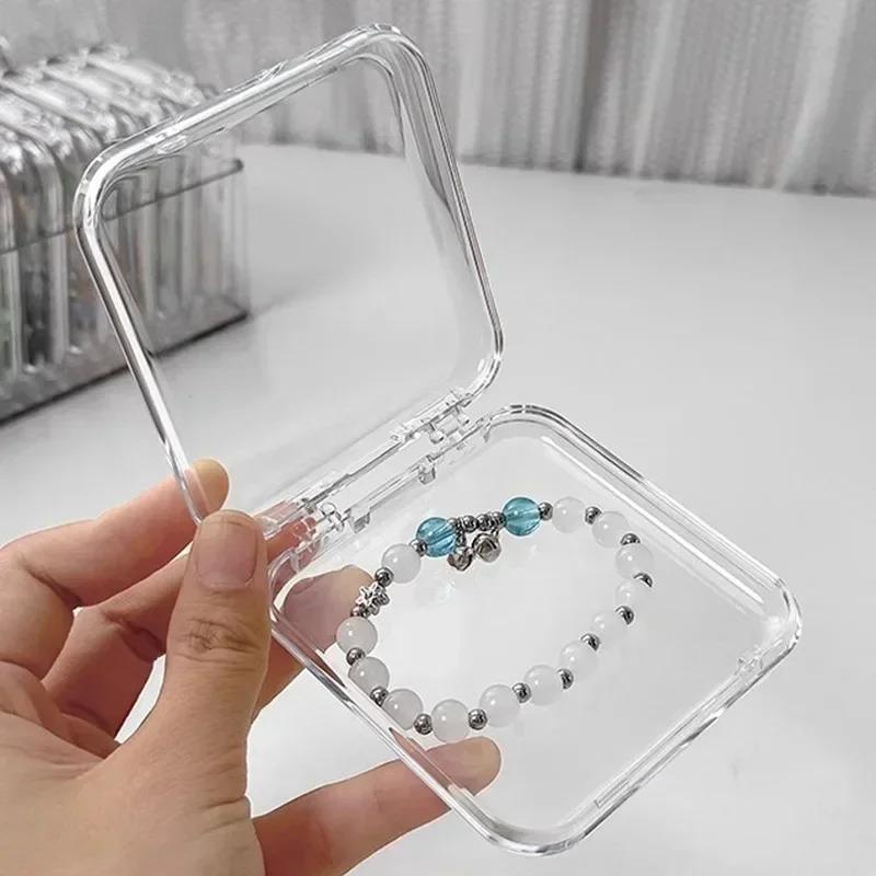 2Pcs Square Nail Storage Box Portable Acrylic Transparent Container Jewelry Earring Rings Bracelet Badge Nail Packaging Case