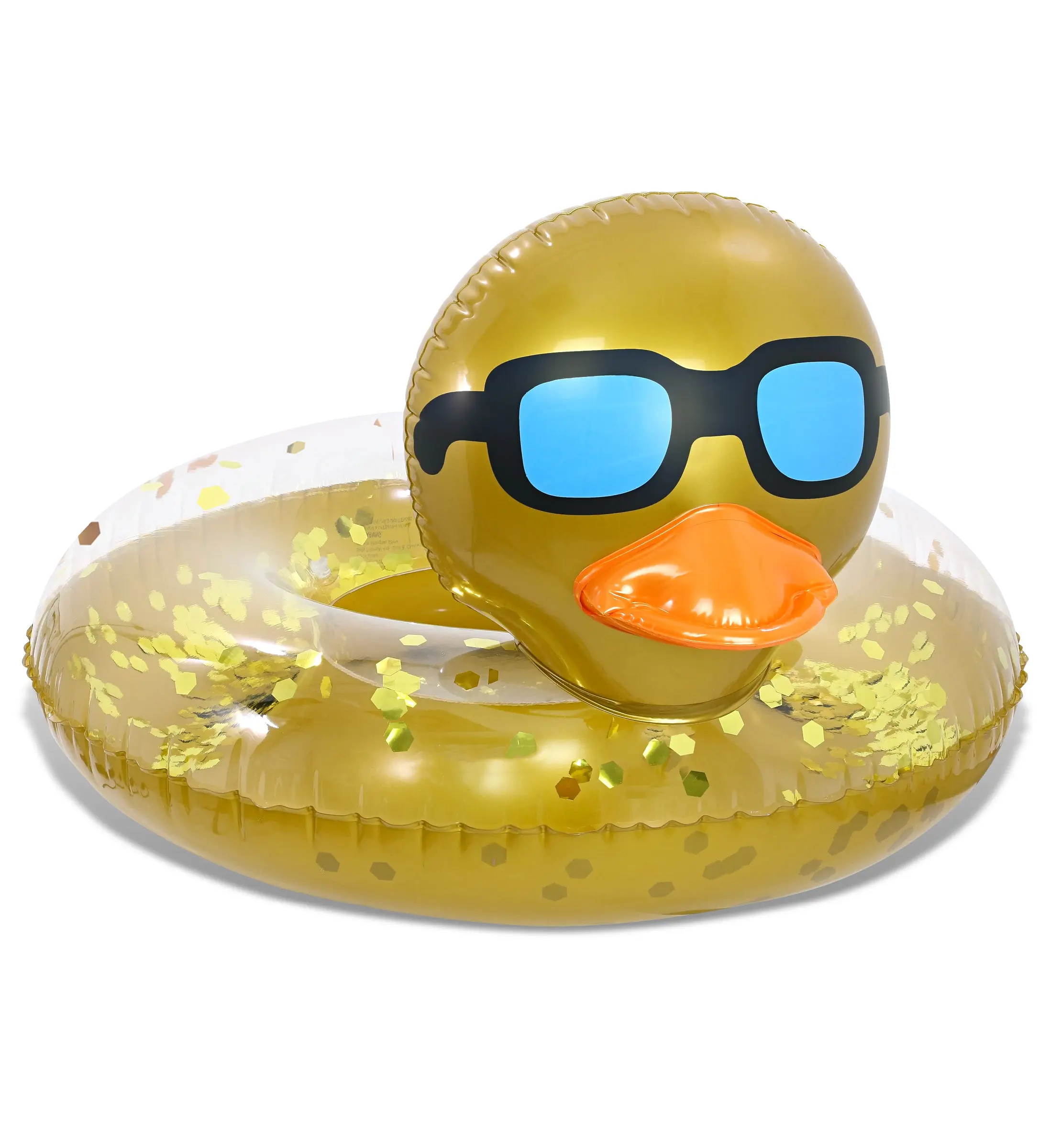 36-Inch Inflatable Gold Duck Pool Float Tube - Unisex PVC Vinyl, Gold Confetti, Black Eyeglasses Accent, Repair Patch Included, Beach/Water Toy for Adults & Ages 4+ (Pool, Lake Use)