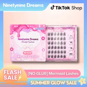 Ninetynine Dreams [NO GLUE] Mermaid Self-Adhesive Press-On Lashes | Self-Adhesive Ultra-Thin Band, 9-13mm, C++ Curl Spiky Anime Manhua Style, Natural DIY Clusters — Beginner Friendly Trendy Must-Have Makeup Costmetics False Eyelashes