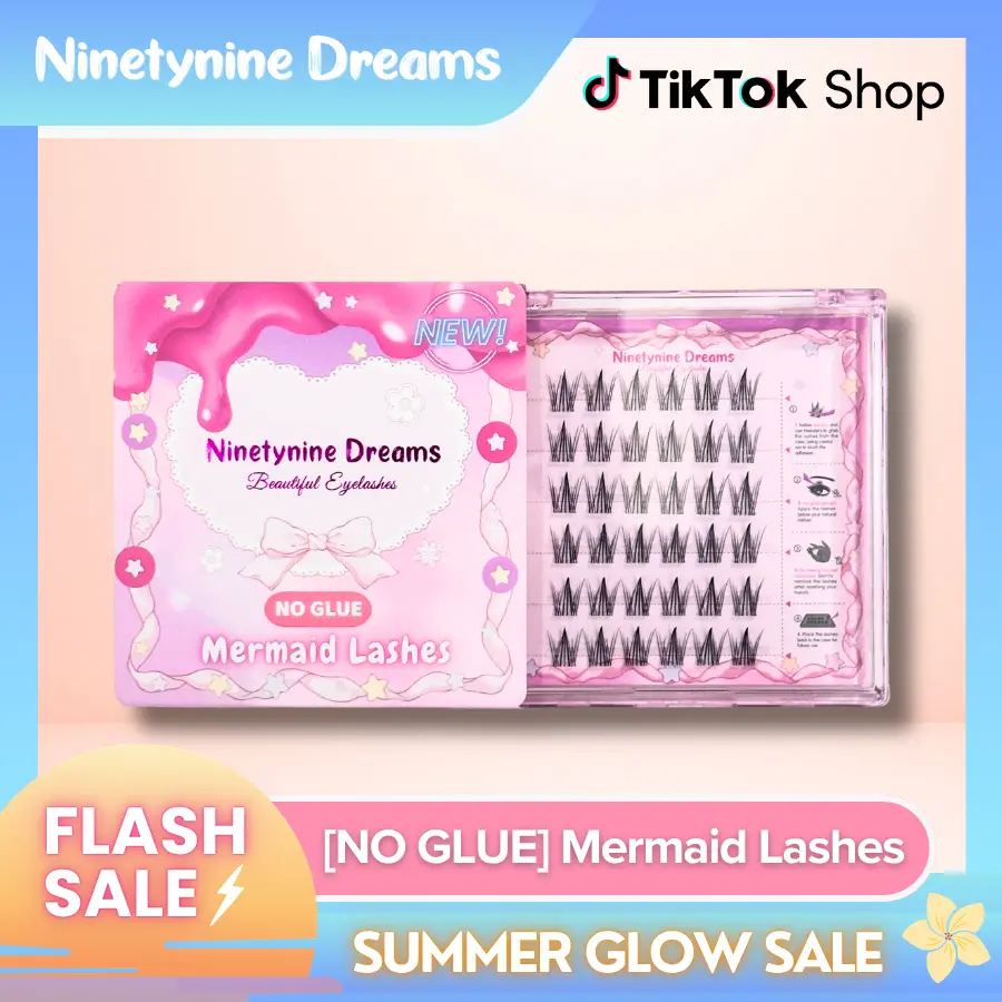 Ninetynine Dreams [NO GLUE] Mermaid Self-Adhesive Press-On Lashes | Self-Adhesive Ultra-Thin Band, 9-13mm, C++ Curl Spiky Anime Manhua Style, Natural DIY Clusters — Beginner Friendly Trendy Must-Have Makeup Costmetics False Eyelashes