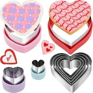 Heart-Shaped Cookie Mold Set, Stainless Steel Baking Molds for Valentine's Day, Cake and Cookie Decoration, Dishwasher Safe