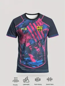 Men's Barcelona Art Graffiti Special Edition Jersey, Football Jersey, Quick-Dry Breathable, Short Sleeve, Casual Fit, All Seasons Wear