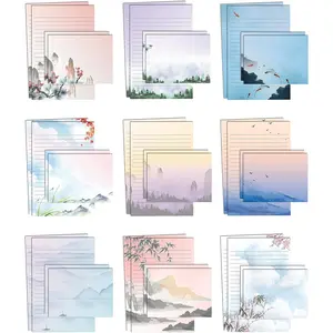 Mini Stationery Set of 100, Japanese Stationery Paper (50 Lined Sheets + 50 Matching Envelopes), 5.5 x 8.25 inch, 9 Designs