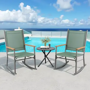 Walsunny Outdoor Metal Rocking Chairs Patio Seating Bistro Rocker for Porch Backyard Lawn Garden All Weather Fabric High Quality Metal Wooden Armrests Easy Assembly