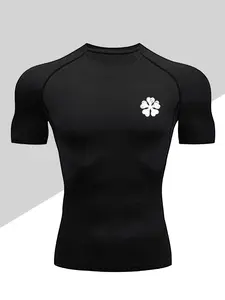Men's Dragon Print Compression T-Shirt Workout Rash Guard, Quick-Dry Breathable Stretch Fabric, Tight-Fitting Short Sleeve Top for Fitness and Outdoor Activities, Activewear
