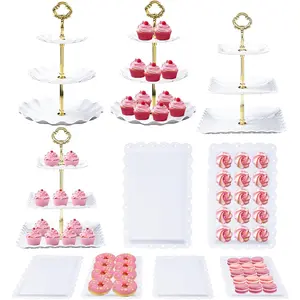 Dessert Table Display Set,10Pcs Cake Stand,4 Pcs 3 tiered Cupcake Stands and 6 Pcs Dessert Trays serving trays for Party Baby Shower Wedding Tea Party Decorations