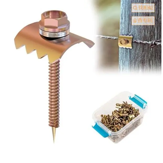 Fence Staples, Fence Post Screws for Softwoods, Fence Fasteners for Wire Fencing, Reuse Fence Staple Nails with Wire Fixer for Wire Mesh and Woven Fencing - 50 Pcs