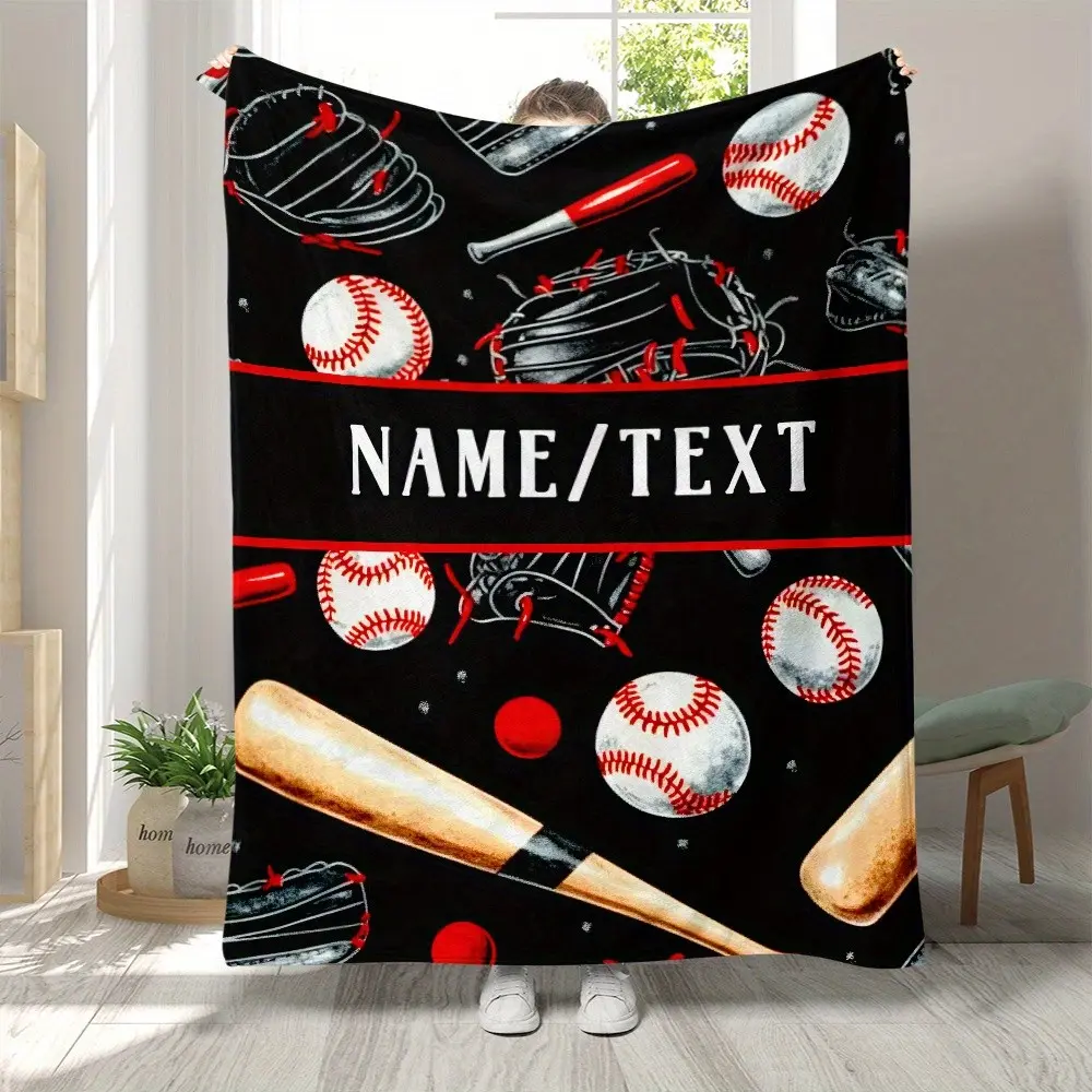 Personalized baseball patterned blanket - lightweight flannel bedding suitable for sofas, beds, travel, camping, living rooms, offices, chairs, and beds - soft and comfortable digital printed flannel blanket