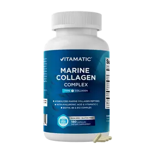 Vitamatic Marine Collagen Complex Type I Dietary Supplement - 2000 mg per Serving with Hyaluronic Acid, Vitamin C, Biotin, B6, B12 - 180 Capsules - Non-GMO, Gluten Free, Made in USA for Skin Care