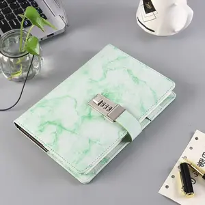 Marble Pattern Password Notebook with Lock Diary Book, Student Hand Account Memo Pad, Secure Journal for Notes and Secrets