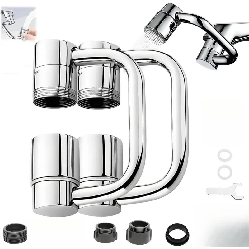 U Shape Faucet Extender 2 Pcs Set - 360° Rotatable Alloy+Plastic Universal Aerator Attachment, Splash-Free Dual-Mode Flow, Toolless Install with Adapters for Bathroom, Kitchen Sinks