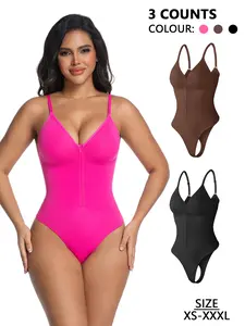 Women's Seamless Compression Shapewear Bodysuit, Body Shapewear Faja, Shaper with Zipper, Front Zipper V-Neck Thong Design, Tummy Control & Push-Up, High Waist Shaping, Comfortable Fit, Inner and Outer Wear Available