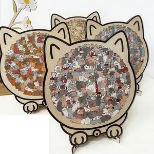 135-Piece Morandi-Colored Wooden Cat-Shaped Puzzle, Cat-Shaped Puzzle Ornament, Cat Puzzle, Cute Kitten Outline Border, Adorable Animal Cat-Shaped Wooden Puzzle Decoration, Jigsaw Puzzles, Art Puzzles Gift