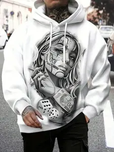 Men's Fashion Hooded Sweatshirt, Creative 3D Print, Warm Pullover with Pockets and Drawstring, Casual Long Sleeve, Spring/fall