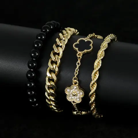 Men's 4-Piece Iced Out Bracelet Set - Elegant and Versatile Accessory bracelet – Alloy with Coated Finish