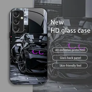 Black Racing drop-resistant glass phone case suitable for [Galaxy A54] protective film full cover protective glass back panel skin-friendly feel 995