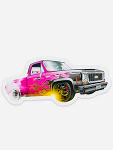 JCar Diecast Exclusive Pink Flames 1976 Chevrolet C10 Pick-Up Truck Diecut Sticker