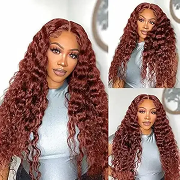 【20inch】ISEE HAIR Wear Go Water Wave M-cap 9*6 Pre-Cut Lace Front Reddish Brown Color Pre-Plucked Hairline Glueless Human Hair Beginner Friendly Gifts for Girlfriend/Wife/Family #SoHoChic #TikTokShopBackToSchool