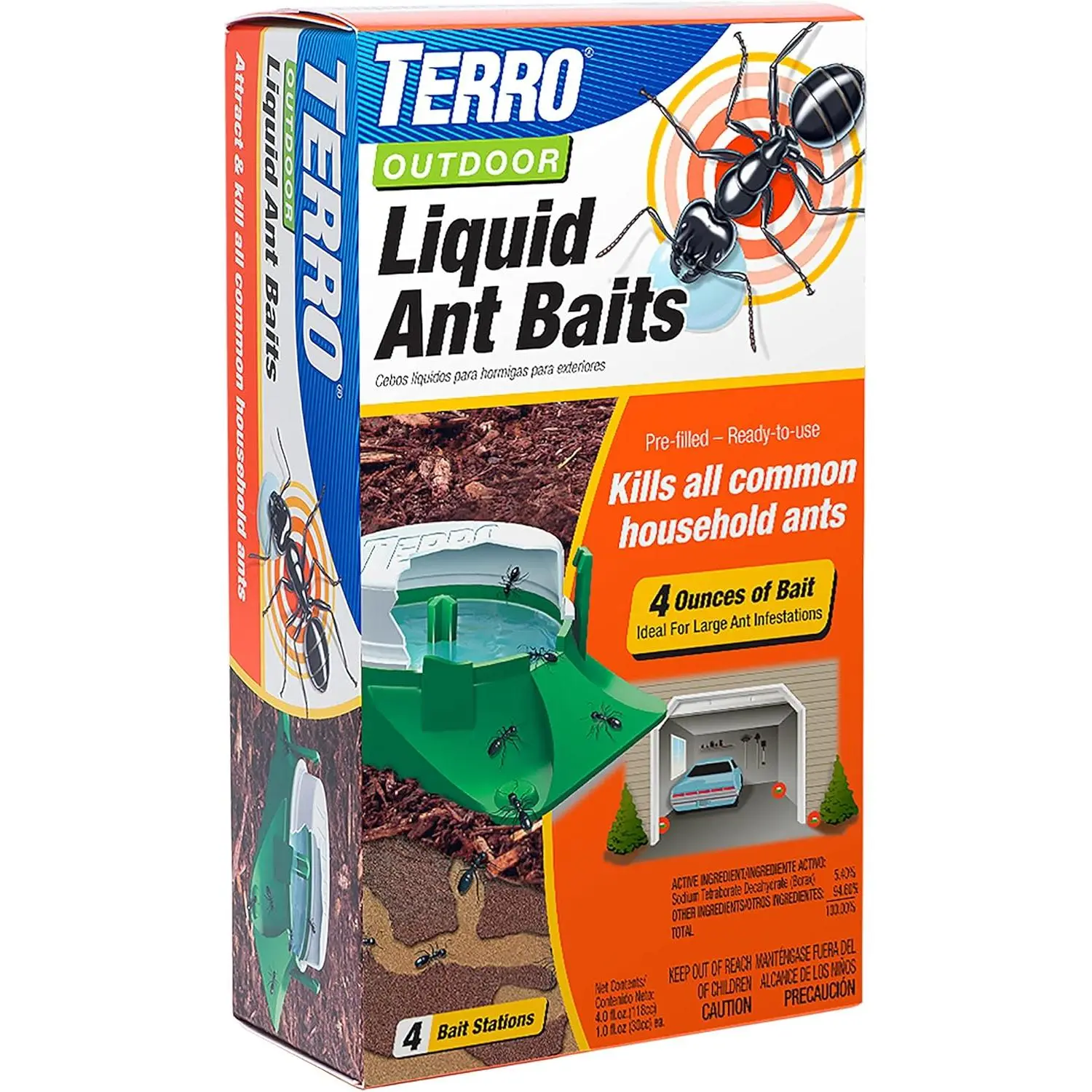 T1804-6 Outdoor Ready-to-Use Liquid Ant Bait Killer and Trap - Kills Common Household Ants - 4 Bait Stations
