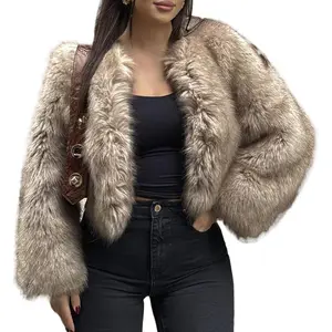 Women's Winter Faux Fur Jacket Long Sleeve Cropped Fluffy Open Front Fashion Shaggy Short Coat Outerwear