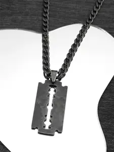 Punk Rock Blade Razor Shape Pendant for Women Men Stainless Steel Black Color Cool Boy Male Chain Necklace Minimalist Chain Necklace Non Tarnish Necklace