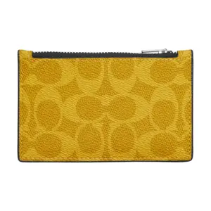COACH Card Case 13 for Women – Classic Monogram Style Zip Closure with Coated Canvas and Calfskin in Canary Yellow
