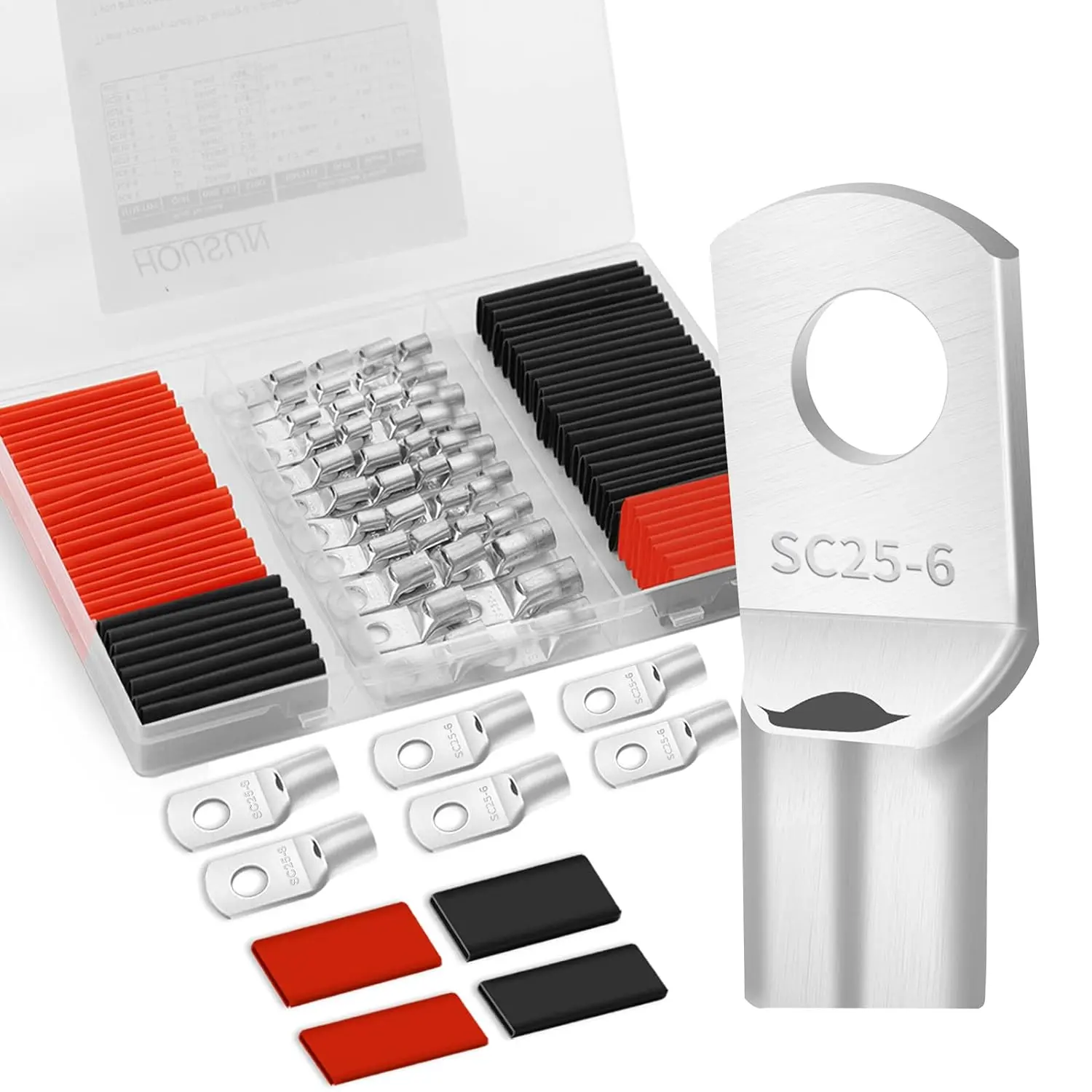 132 count  Terminal Connectors, 4 6 8 10 Gauge Wire Connectors,  Terminals, Tinned  Ends, Copper Wire Lugs for 4 6 8 10 AWG, Ring Terminals with Heat Shrink Tubing by